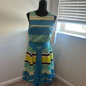 Vince Camuto Striped Sleeveless Midi Dress in Teal, Mint & Yellow
